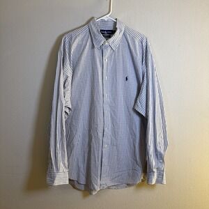 Ralph Lauren Shirt Mens XL Blake Button Long Sleeve Polo Blue Striped Classic